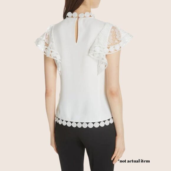 🤍 TED BAKER LONDON HIGH NECK LACK FRONT BLOUSE WHITES SIZE 1 (US 2/4) SMALL - Picture 4 of 10